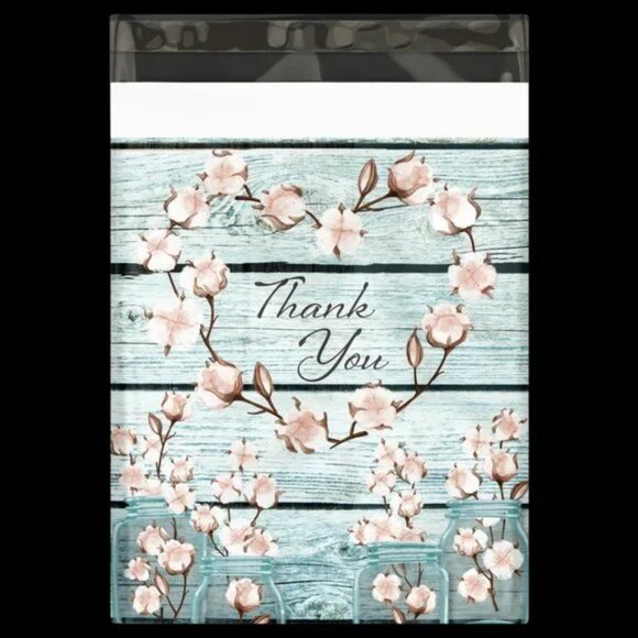30 Poly Mailers/shipping Bags/ 30 Thank you Stickers - Cotton Thank you & white - Picture 2 of 4